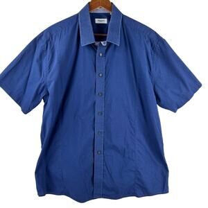 Rochas Paris Mens Short Sleeve Button Down Shirt XL Blue Cotton Casual Fit